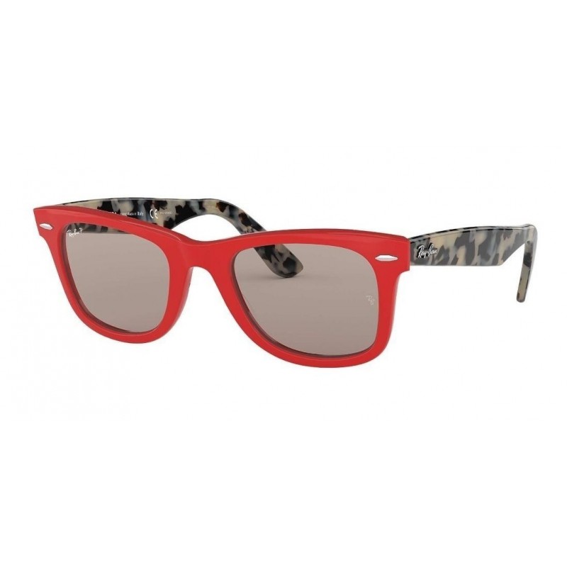 Ray Ban Rb2140 1243p2 Wayfarer Polarizado Ciruela Rojo Carey