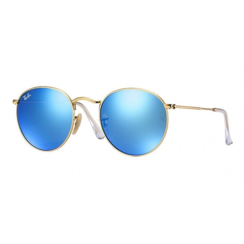 Ray Ban Rb3447 112/17 Round Metal Azul Espejo Dorado Icon