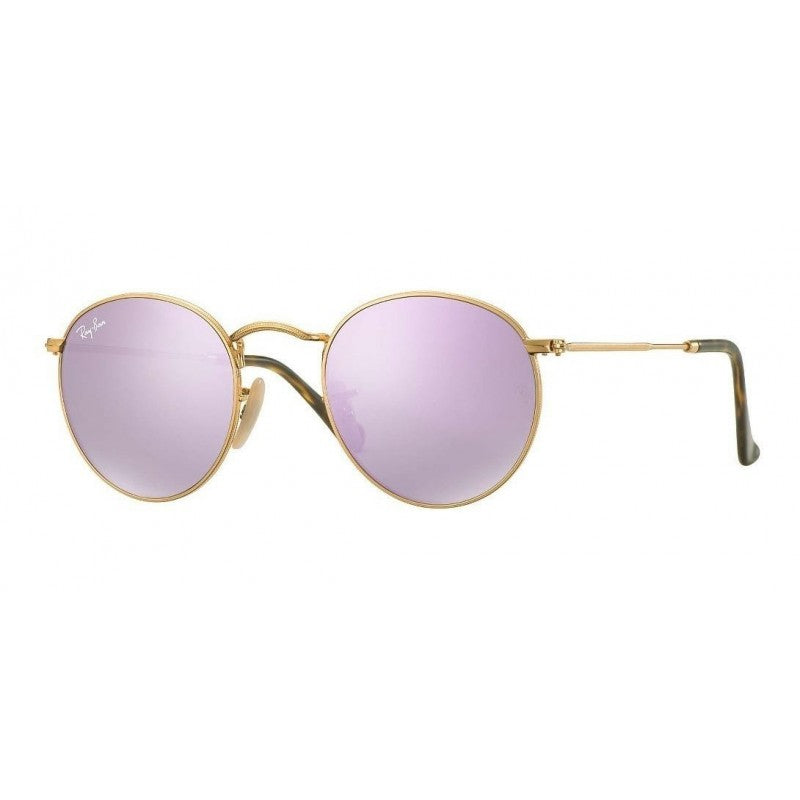 Ray Ban Rb3447N 001/8o Round Metal Flat Lila Espejo Dorado